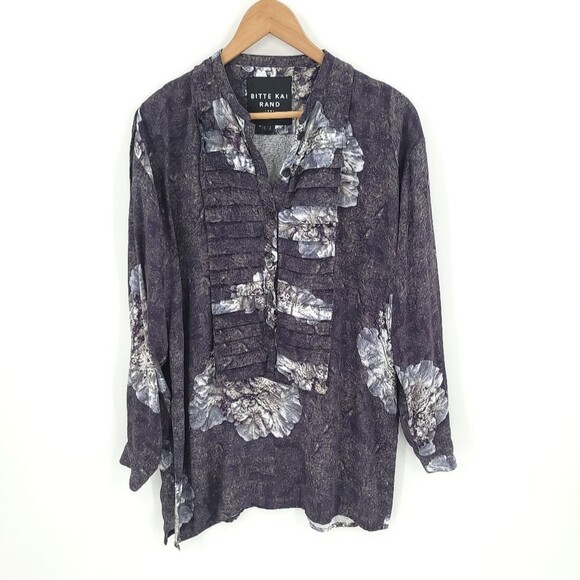 Bitte Kai Rand Pleated Blouse Viscose Linen Floral Tunic Lagenlook Scandinavian - Picture 1 of 16